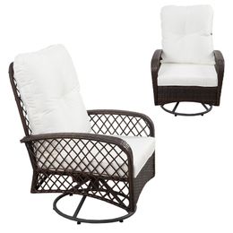 Patio rieten brandende stoelen, buiten 360 ﾰ draaitairs met kussen en kussen, alle weersomstandigheden rattan fauteuil voor tuin achtertuin max lading 330 lbs