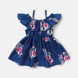 Patpat bébé fille allover imprimé floral à épaule froide robe de garniture à volants doux et confortable parfait pour les sorties et les usages quotidiens 240514