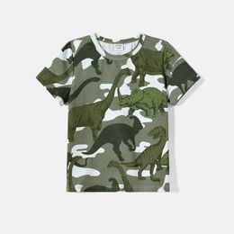 Patpat Family Matching Tenues Dinosaur Print Camouflage Camouflage Robes coulins et t-shirts à manches