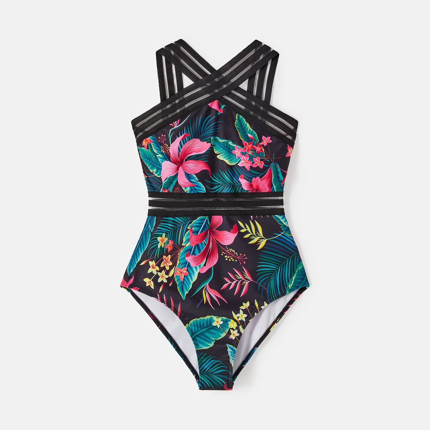 Patpat Family Matching Swimsuit Allover Plant Print CrissCross 원피스 수영복 및 수영 트렁크