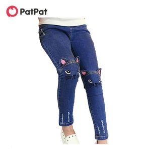 Patpat Hot Sale Casual Girl Kids Cute Cat Design Pant Children's Jeans Clothing voor Girls Spring en Autumn Trousers L2405