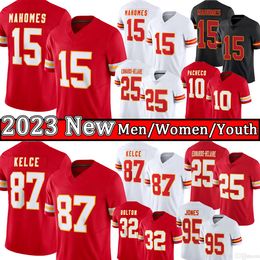 Patrick Mahomes Kansaes City Chiefes voetbalshirt Travis Kelce 87 Isiah Pacheco 10 Clyde Edwards-Helaire 25 Chris Jones 95 Stitched Men Youth Kid Jersey Jersey