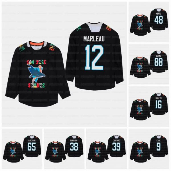 Maillot de hockey personnalisé pour hommes et femmes, Patrick Marleau, Sharks de San Jose, Mois de l'histoire des Noirs, Jersey noir, Logan Couture, Evander Kane, Brent Burns, Martin Jones