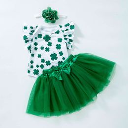 Patrick's Girls St. Fiest Dress Set Baby Flying Sweetheart Half Falda Accesorios para el cabello Conjunto de 3 piezas