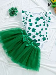 Patrick's St. Girls Party Dress Set Baby Flying Sheeves Sweetheart Green Half Rok Haaraccessoires 3-delige set