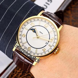 Patrimony Moon Phase Miyota 8217 Automatische Mens Horloge Geel Goud Wit Dial Number Stick Markers Bruin Lederen Horloges TimeZonewatch E50B2