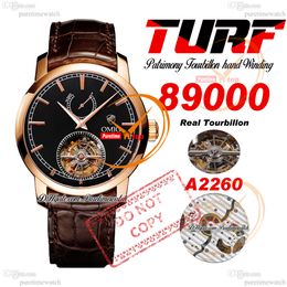 Patrimony Traditionnelle 89000 Real Tourbillon handopwindbaar herenhorloge TURF gangreserve roségoud zwarte wijzerplaat bruin leer supereditie Puretime Reloj PTVC