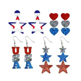 Boucles d'oreilles pendantes patriotiques paillettes rouge blanc bleu USA étoile coeur drapeau américain boucle d'oreille jour de l'indépendance 4 juillet boucles d'oreilles clous