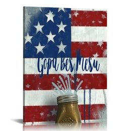 Drapeaux en pot avec citation patriotique God Bless America Country, conçus et doublés, art mural