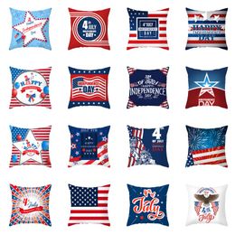 Patriottische Independence Day Cushion Cover 45x45 CM VS Nationale Vlag Gedrukt Eco-vriendelijke Perzik Huid Kussensloop 40 stijlen