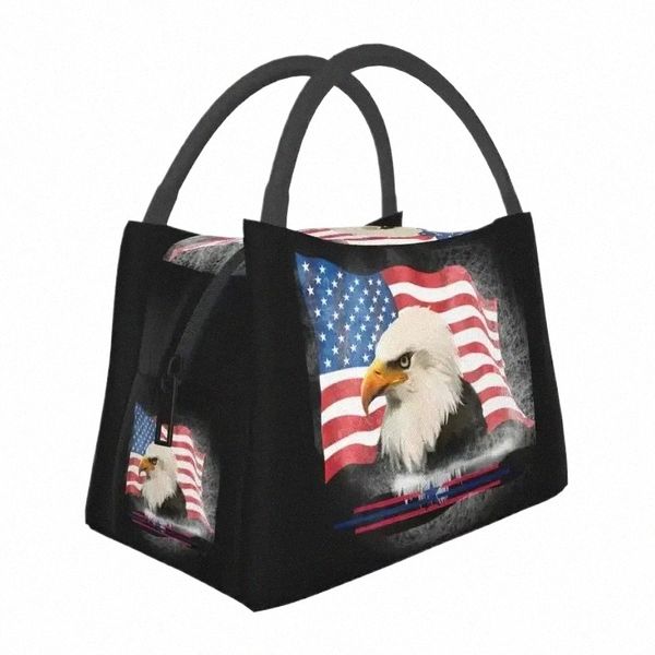 Patriotic USA Flag American Eagle Isolate Lunch Tote Sac pour femmes portables thermiques Food Food Box Hospital Office J7mm # #