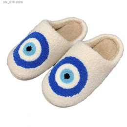 Patroon kwaadaardige hoogwaardige asifn schoenen slipper mode blauw borduurwerk warme huisduivels ogen slippers voor mannen en vrouw t230824 224 s