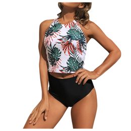 Pattern Sexy Swimsuit Beach Bikini Tropical Suit Split Print Swimwears Tankinis Set American Swimsuit