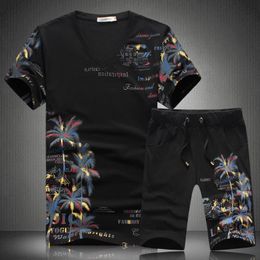 Patroon Zomer Korte Sets Mannen Casual Coconut Island Printing Suits voor Mannen Chinese Stijl Pak Sets T-shirt + Pants Designer Trainingspakkwaliteit