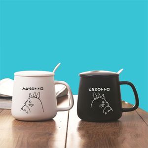 Patroon Totoro Liefhebbers Mokken Glas Breng Cover Lepel Keramiek Koffiekopje Pakket Postdiensten 210804