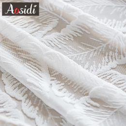 Patroon blad witte pure gordijnen voor meisjes slaapkamer decor gordijn voor woonkamer rideau voilage kant-en-klare gardinen maat