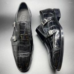 Chaussures en cuir à motifs Shwqoes Chue arrivée hommes mâle formel en cuir de Crocodile moine pour mariage Bqwusiness mode