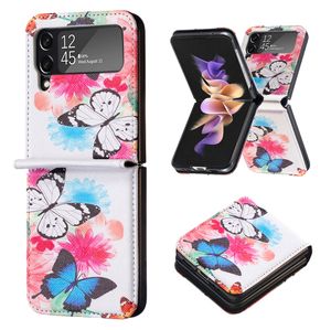 Patronen hoesjes voor Samsung Galaxy Z Flip 5 4 3 S23 Ultra Plus portemonnee lederen bloem kleurrijke telefoonhoes