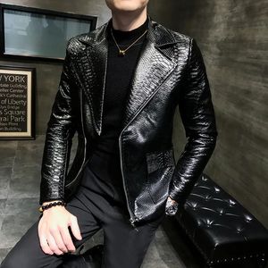 Patronen Lederen jas Mens vaste revers Slim passend PU Coats Casual Blazer Leather Jacket Motorcycle Outswear 240320