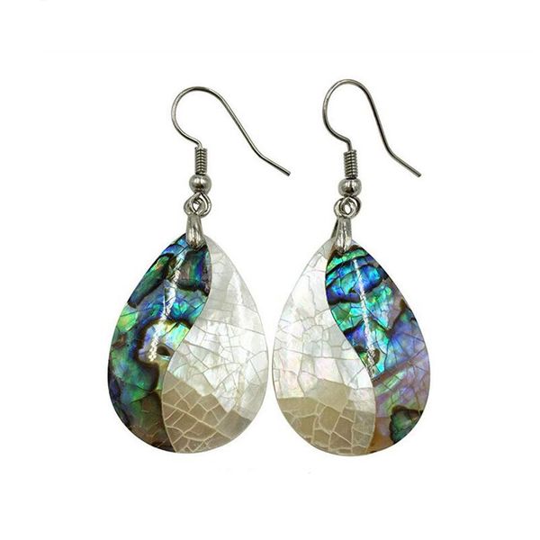 Boucles d'oreilles Paua en coquillage d'ormeau avec nacre blanche, boucles d'oreilles pendantes en forme de goutte d'eau, 5 paires