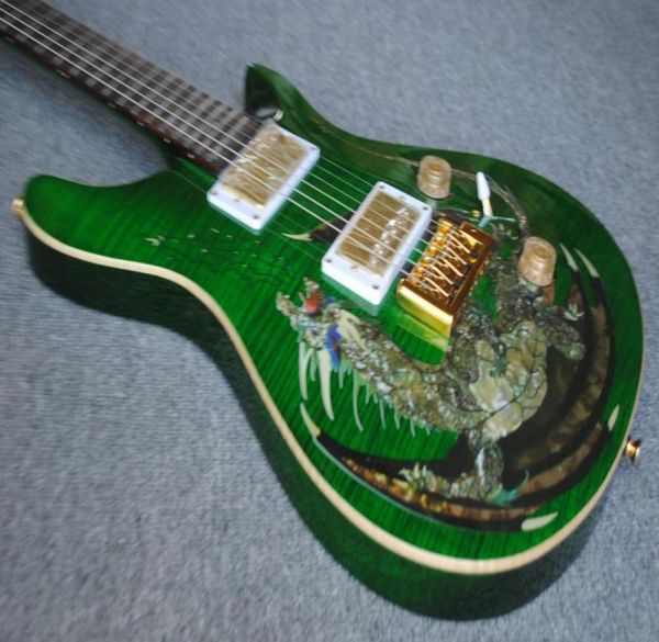 Paul Private Stock Dragon 2000 Green Flame Maple Top Guitar Guitare Ambalone Birds INLAYDOUBLE Verrouillage Tremolo Bridge Body 5852765