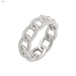 Pave Diamond CZ Serling Silver Cuban Link Chain Ring avec Eternity Mariad Band