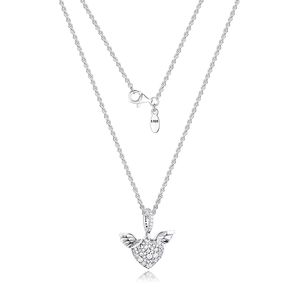 Pave Heart Angel Wings Ketting Hanger Sterling Zilveren Sieraden Dames Nieuwe Sieraden DIY Groothandel Hanger Ketting Q0531