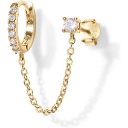 Pendientes de cadena de oro pavoi14K para mujer, pendientes de aro con cadena colgante de doble perforación, pendientes de aro con perlas de circonia cúbica