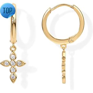 PAVOI 14K vergulde S925 sterling zilveren post lichtgewicht drop Dangle Huggie hoepel oorbellen voor vrouwen | Star Lock Pearl Cross bliksem munt | Sierlijke oorbellen