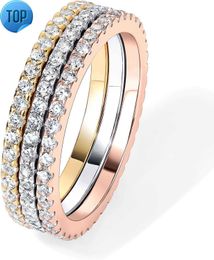 PAVOI 14K Gold plaqué solide 925 SERRLING Silver CZ Simulate Diamond Empilable Ring Eternity Bands for Women