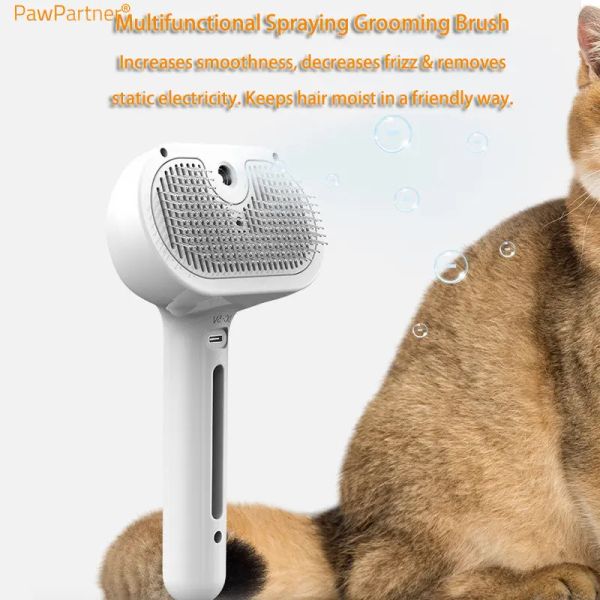 PAWPARTNER DOB Cat peigne auto-nettoyage animaux de cheveux Brosse de remoussage pour animaux de compagnie outils de toilettage démaçant un humidificateur brume intégrée