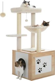 Pawz Road 46 "Grand arbre de chat avec enclos à litière, tour de chat avec un hamac super grand, condo de chat avec des poteaux de grattage de chat, gros t