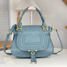 Nieuwe Marcie Double Carry Bag Saddle Stitches Korrelte lederen TOTE Luxe Designer Woman Large Capaciteit Schoudertassen 3Size schuine mode Crossbody Handtassen Purse