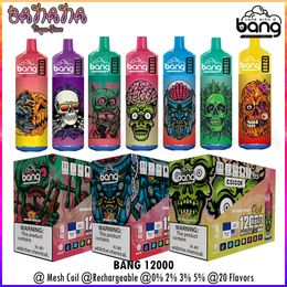 Bang 12000 Puffs Vape desechable Bobina de malla recargable Vaper 20 ml Carros de vainas precargadas Bangvapes Puff 12K E Cigarrillos 0% 2% 3% 5% 20 colores