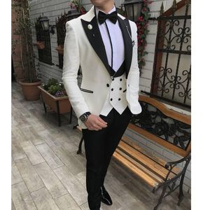 Hoge Kwaliteit One Button Ivory Bruidegom Tuxedos Peak Revers Mannen Past Bruiloft / Prom / Diner Best Man Blazer No: 999