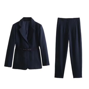 PB ZA Lente dames modieuze en elegante 100 gepaarde riem slim fit suitstitching decoratie broekset 240328