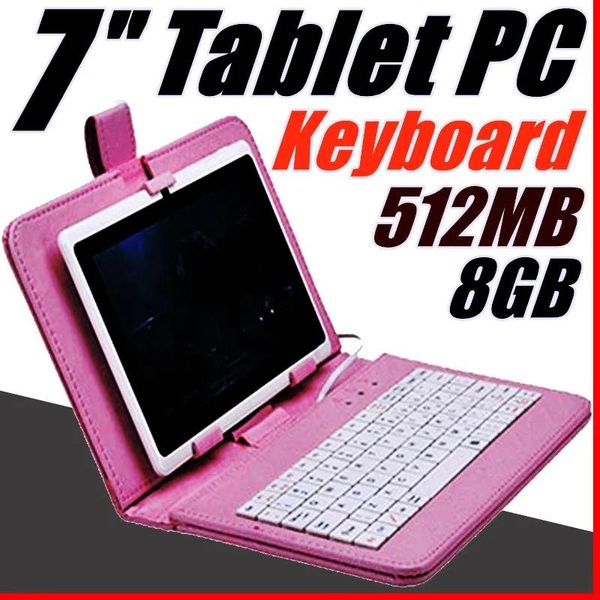 PC 168 Q88 7 pulgadas Android 4.4 Allwinner A33 Pantalla capacitiva Quad Core 512MB 8GB Cámara Dual Tableta externa PC con teclado A7PB