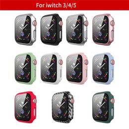 Voor Apple Watch 7 PC Case + Gehard Glas Screen Protector Film Iwatch 6 5 4 3 2 1 SE Cover 38mm 42mm 40mm 44mm 41mm 45mm iWatch7