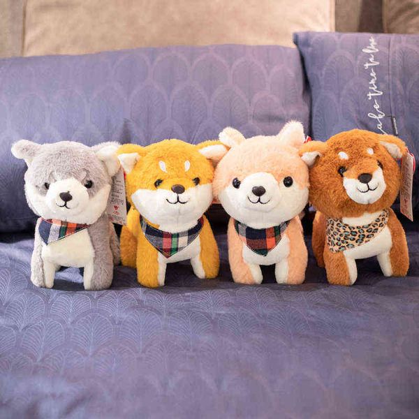 Pc Cm Cartoon Shiba Inu Juguete de peluche Hermoso perro pequeño con bufanda Muñecos de animales de peluche suaves para el hogar Decoración de cumpleaños Regalos J220704