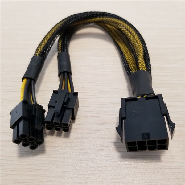 PC CPU 8pin vers Dual PCI-E PCIe 6pin Power Splitter Cable Lead Sleeved Cord 18AWG