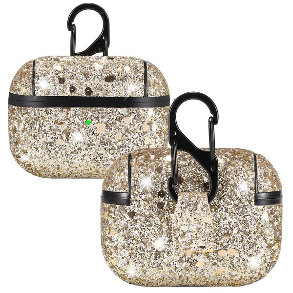 Accessori per auricolari Bluetooth wireless per AIRPODS Pro - Custodia protettiva per auricolari in plastica rigida serie Glitter Sparkly