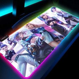 PC Kawaii Girl Gamer Gaming Decoration Kda League of Legends Seraphine Akali Kayn Lol Ashe RGB Mouse Pad Led Gamers Accessoires Y07117197