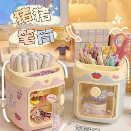 PC kawaii varken pen potloodpot houder borstel opslagcontainer bureau organizer multifunction washi tape stationery kantoorbenodigdheden