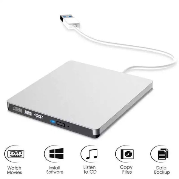 PC ordinateur portable Externe USB 3.0 DVD RW CD Écrivain Portable Brûleur de lecteur de lecteur de lecteur de lecteur de lecteur Black / White