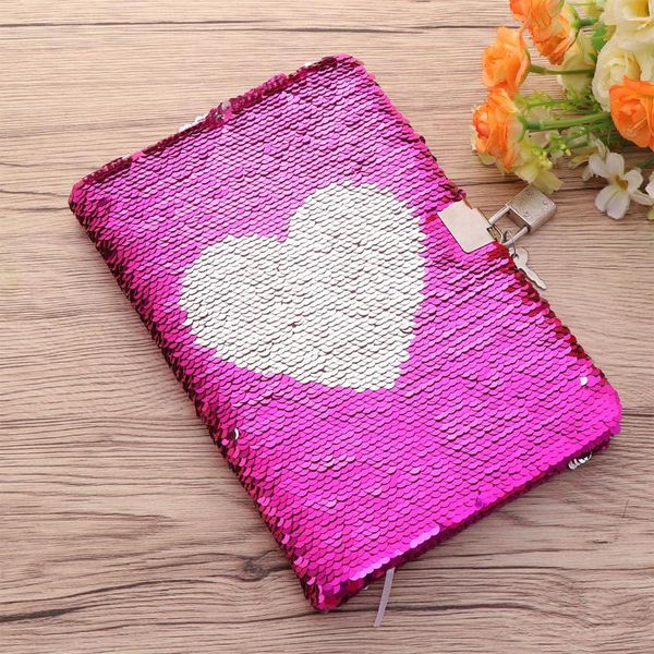 Pc Love Heart Notebook Sequin Journal privé Journal secret de voyage avec serrure pour les adolescents