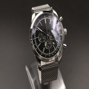 PC man quartz horloge roestvrij staal zwarte wijzerplaat zilveren kast 1884 Zes-pins multifunctioneel 46 mm1869