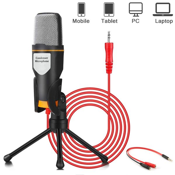 Microphone PC avec trépied professionnel 3.5mm Jack enregistrement micro à condensateur pour TikTok ordinateur téléphone portable YouTube Gaming