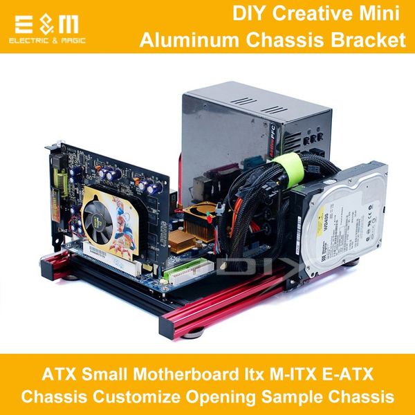 Freeshipping PC Banc d'essai à cadre ouvert Ordinateur Overlock Air Case Mini Support en aluminium pour M ATX ITX E-ATX HTPC Carte mère DIY Mod