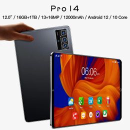 Tablette PC originale de 12 pouces Pro14, android 12, 16 go + 1T, 13 + 16mp, 12000mAh, 5G, Bluetooth 5.0, graphiques de voyage, WiFi, HD, prise en charge des langues mondiales