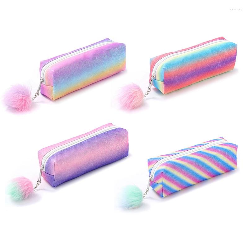 Pc Rainbow Color Pencil Bad Case PET Polyester Pen Bags For Girls Gift School Supplies Korean Stationery
